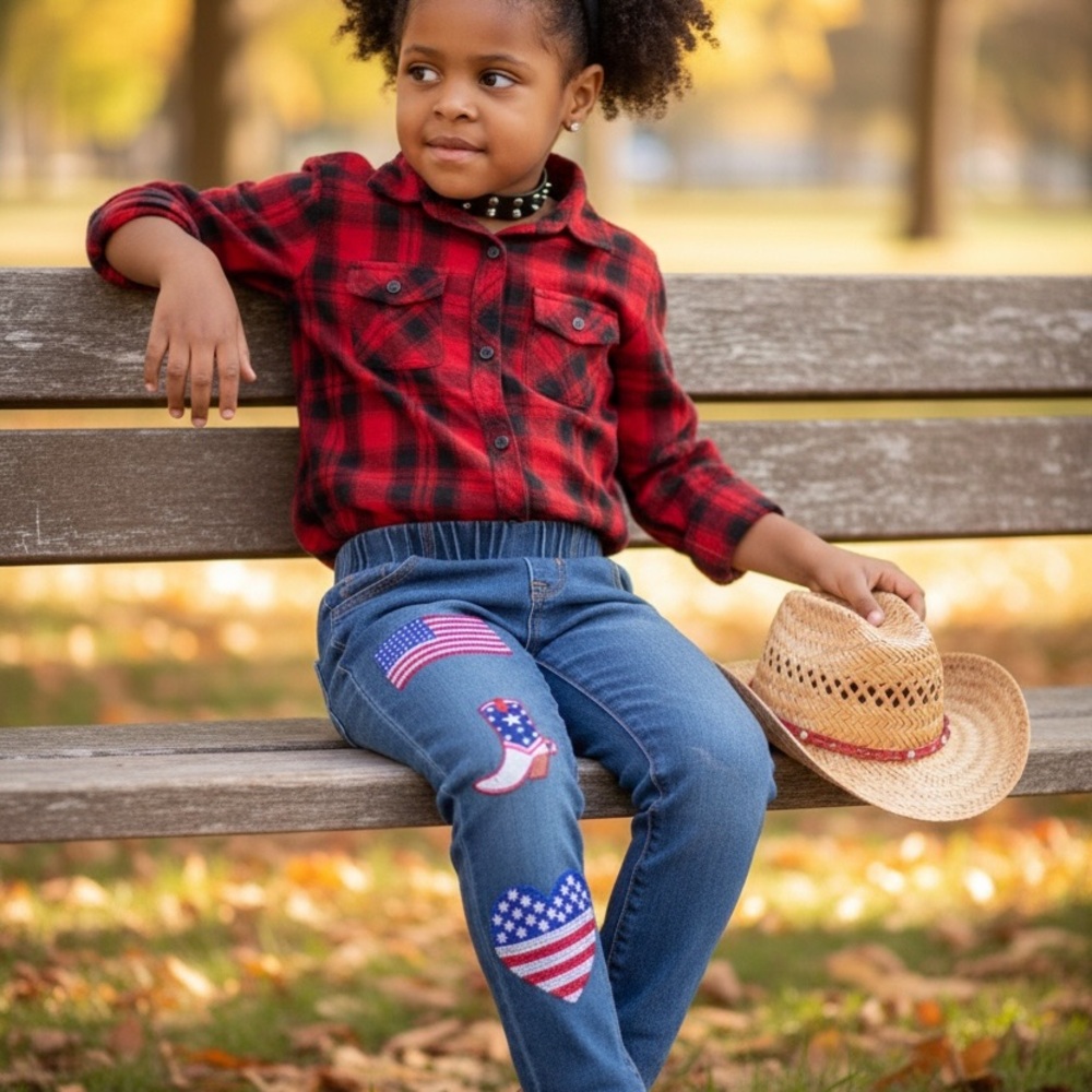 Carter’s Girls Customized Patch Work Patriot Jeans 7 NWT